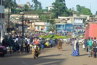 Crowded street scene in Bafoussam, Cameroon