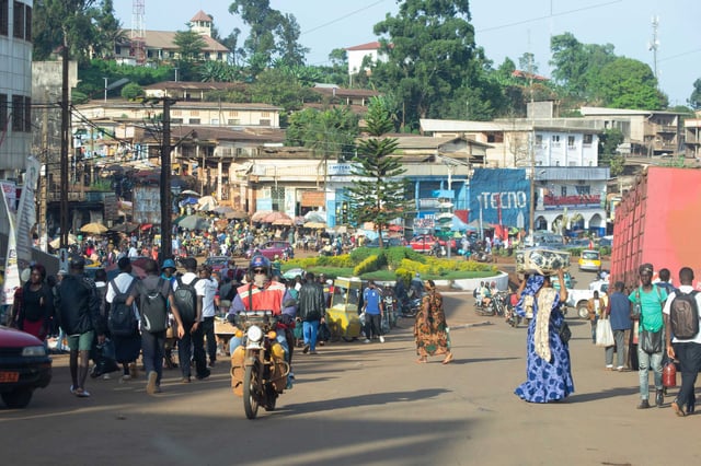 Crowded street scene in Bafoussam, Cameroon