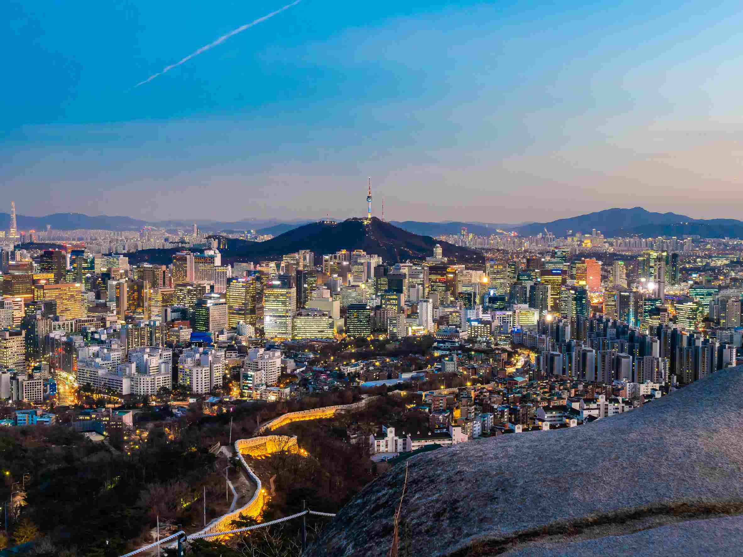 Beautiful Architecture building cityscape with tower in Seoul city South Korea