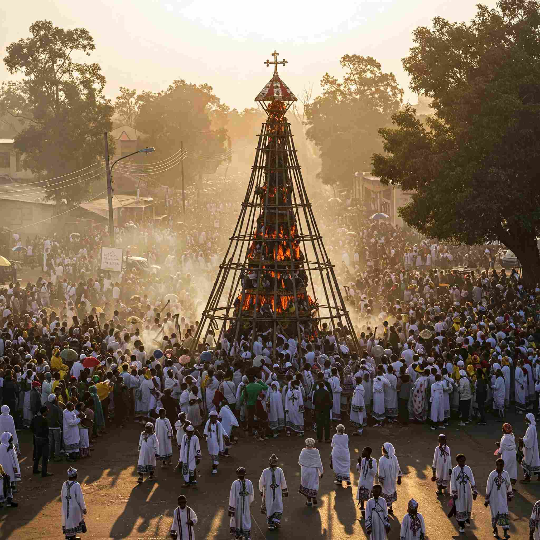 Ethiopian people celebrating the Meskel festival