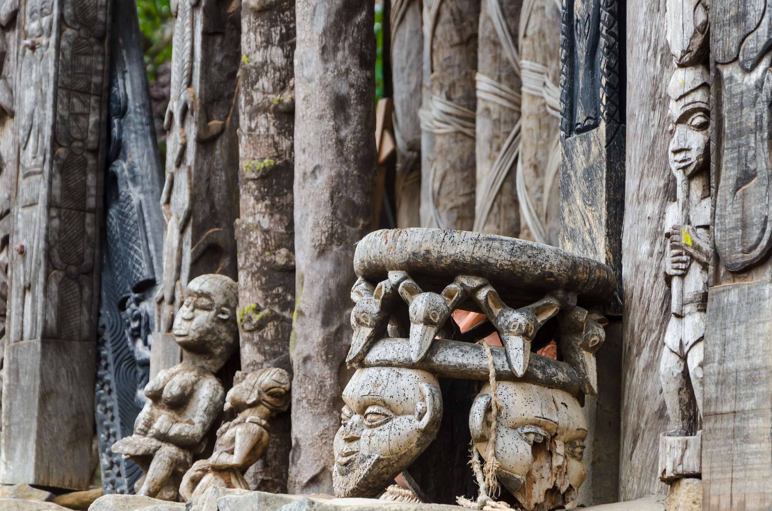 Traditional wooden carvings in Western Highlands, Cameroon